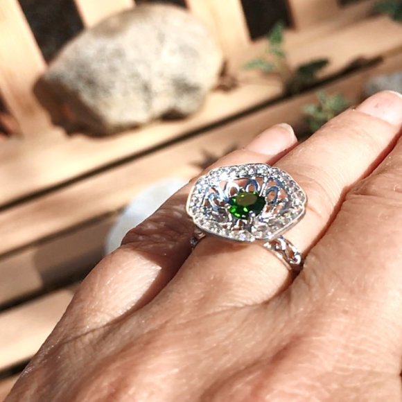 Chrome Diopside Nest Ring .925 Sterling Silver Natural Gemstones Concave - Picture 4 of 16